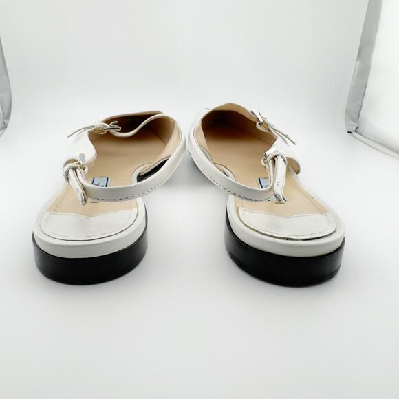 Prada White Leather Mary Jane Slingback Flats Pointed Toe Size 37.5 - Picture 15 of 16